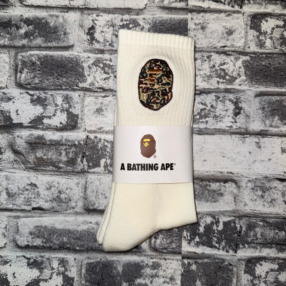 A Bathing Ape Cream Athletic Socks Streetwear Size Large